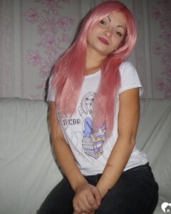 Mesmerizing pink-haired friend shows me her goods