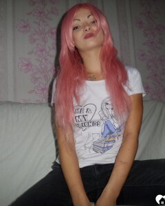 Mesmerizing pink-haired friend shows me her goods