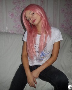 Mesmerizing pink-haired friend shows me her goods