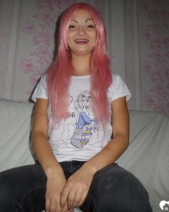 Mesmerizing pink-haired friend shows me her goods