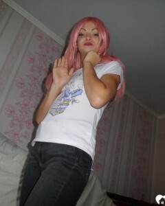 Mesmerizing pink-haired friend shows me her goods