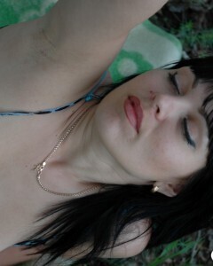 Lusty mom in lingerie posing in the woods