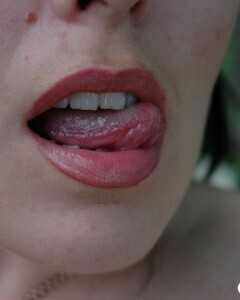 Lusty mom in lingerie posing in the woods