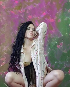 Brunette with a big booty in high heels