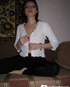 Nerdy babe keeps her sparkly socks on