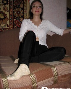 Nerdy babe keeps her sparkly socks on