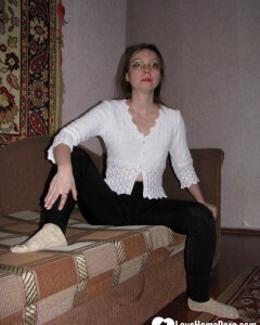 Nerdy babe keeps her sparkly socks on