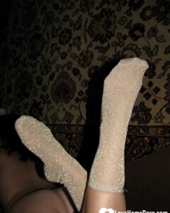 Nerdy babe keeps her sparkly socks on