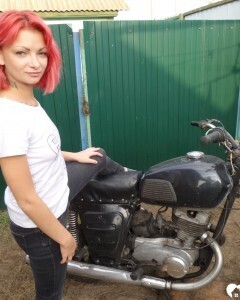 Redhead babe really likes my new bike