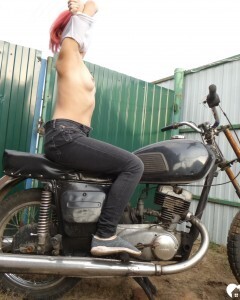 Redhead babe really likes my new bike