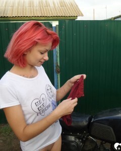 Redhead babe really likes my new bike