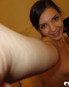 Busty teen gives a peak of her ass