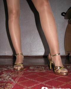 Hot girlfriend posing in tight seethrough pantyhose