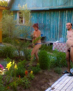 Naked couple in the village
