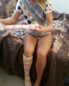 Babe with cute socks shows her dildo skills