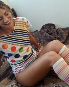 Babe with cute socks shows her dildo skills